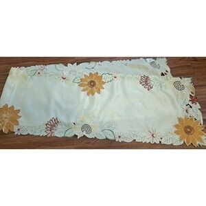 Sunflower Floral Table Runner Ivory Applique Large Flowers Dresser Scarf 70x14